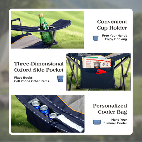 Oversized Portable Folding Camping Chair with Cooler Bag for Sports, Beach, Hiking, Fishing