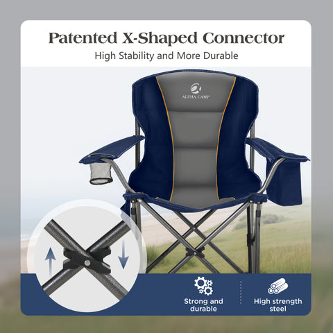 Oversized Portable Folding Camping Chair with Cooler Bag for Sports, Beach, Hiking, Fishing