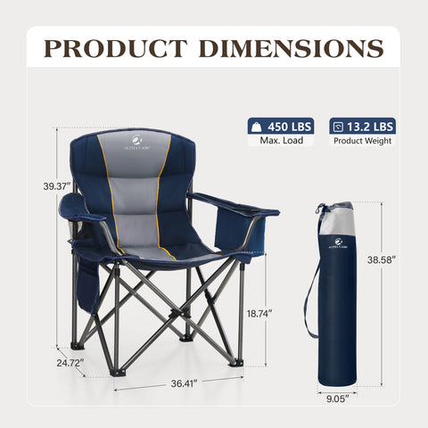 Oversized Portable Folding Camping Chair with Cooler Bag for Sports, Beach, Hiking, Fishing