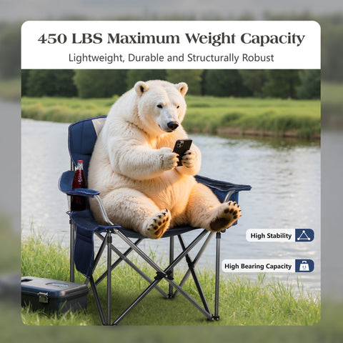 Oversized Portable Folding Camping Chair with Cooler Bag for Sports, Beach, Hiking, Fishing