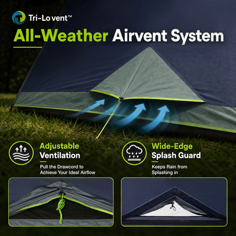 12 Person Camping Tent 16x11FT All-Weather Large Family Cabin Tent with 3 Rooms and 6 Mesh Windows