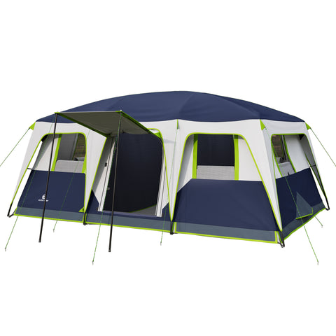 12 Person Camping Tent 16x11FT All-Weather Large Family Cabin Tent with 3 Rooms and 6 Mesh Windows
