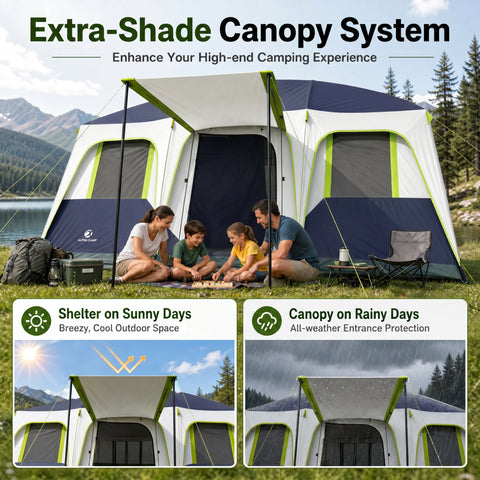 12 Person Camping Tent 16x11FT All-Weather Large Family Cabin Tent with 3 Rooms and 6 Mesh Windows