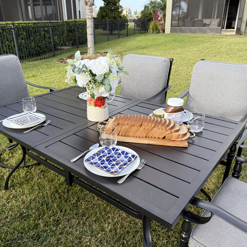 6-Seat Outdoor Metal Dining Table with Umbrella Hole