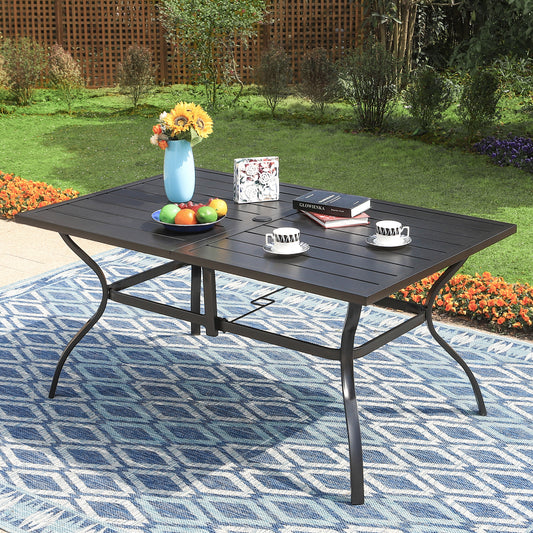 6-Seat Outdoor Metal Dining Table with Umbrella Hole