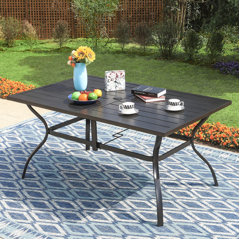 6-Seat Outdoor Metal Dining Table with Umbrella Hole