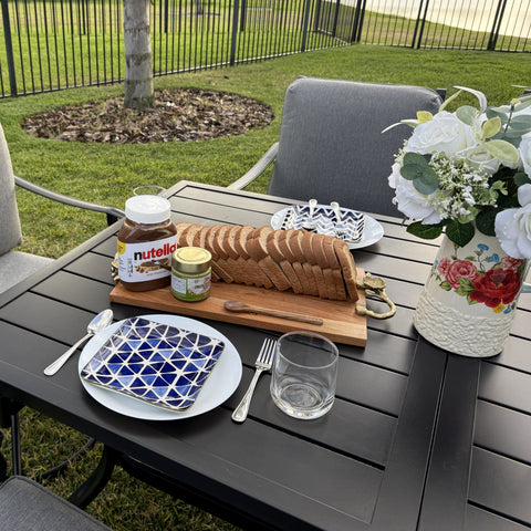 6-Seat Outdoor Metal Dining Table with Umbrella Hole