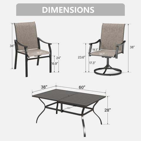 7-Piece Patio Dining Set with Ergo Sling Fixed & Swivel Chairs and Steel Rectangle Table