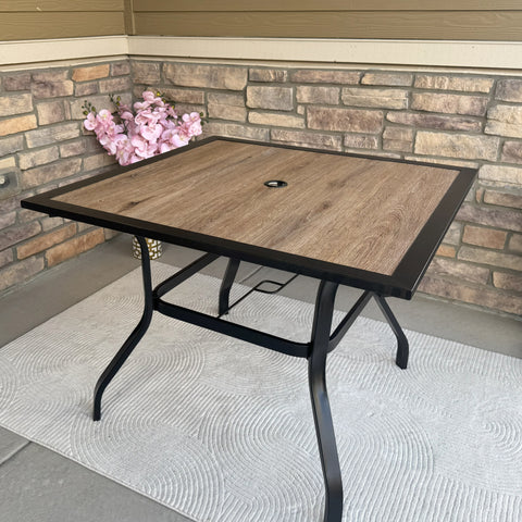 Black Frame Outdoor Dining Table with Umbrella Hole