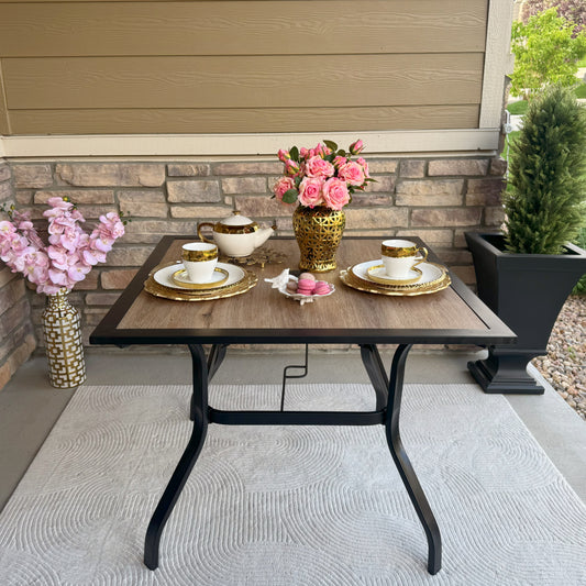 Black Frame Outdoor Dining Table with Umbrella Hole