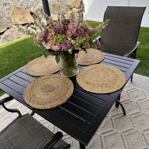 37" Metal Steel Slat Patio Table with Umbrella Hole
