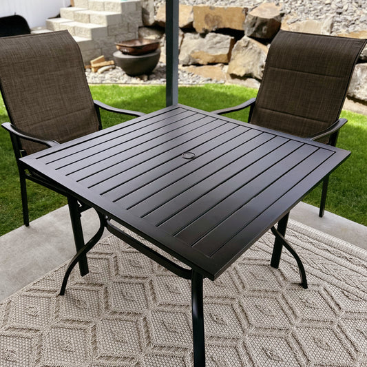 37" Metal Steel Slat Patio Table with Umbrella Hole