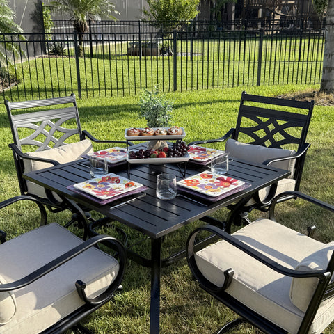 37" Metal Steel Slat Patio Table with Umbrella Hole
