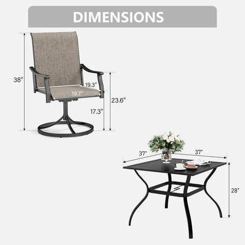 5-Piece Ergo Sling Textilene Swivel Chairs Outdoor Patio Dining Set