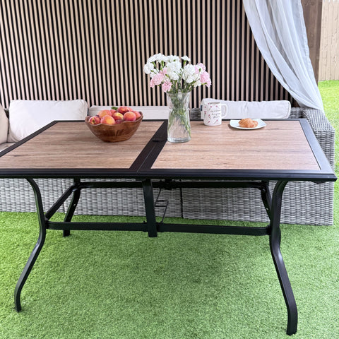 Wood-look PVC Rectangle Steel Patio Dining Table