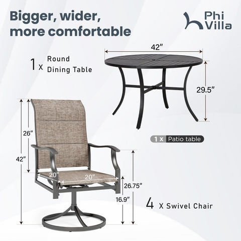 5/7-Piece Outdoor Patio Dining Set with Round Table and High Back Textilene Swivel Chair