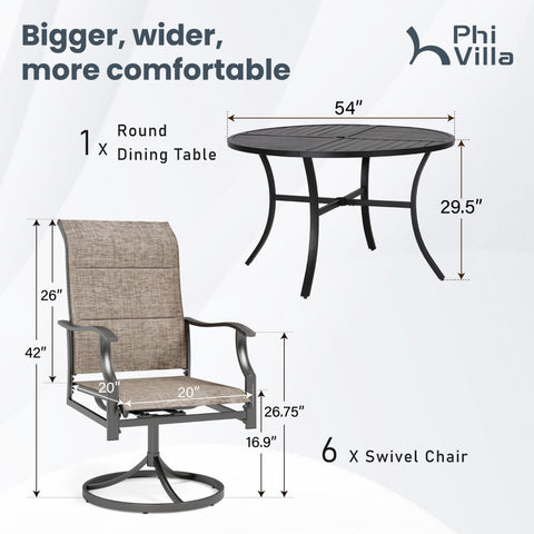 5/7-Piece Outdoor Patio Dining Set with Round Table and High Back Textilene Swivel Chair