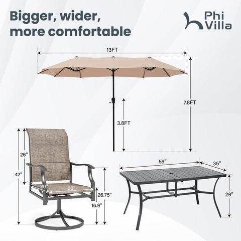 8-Piece 13ft Umbrella Patio Dining Set with High Back Textilene Swivel Chair and Metal Table