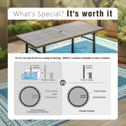 64" x 38" Wood-grain Patio Dining Table with U-shaped Legs