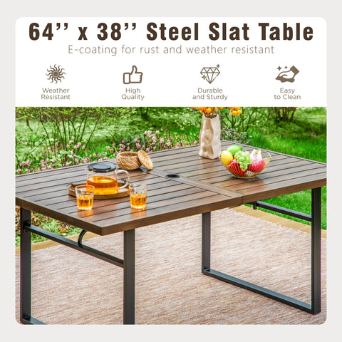 64" x 38" Wood-grain Patio Dining Table with U-shaped Legs