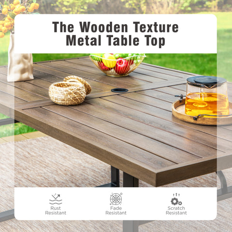 64" x 38" Wood-grain Patio Dining Table with U-shaped Legs