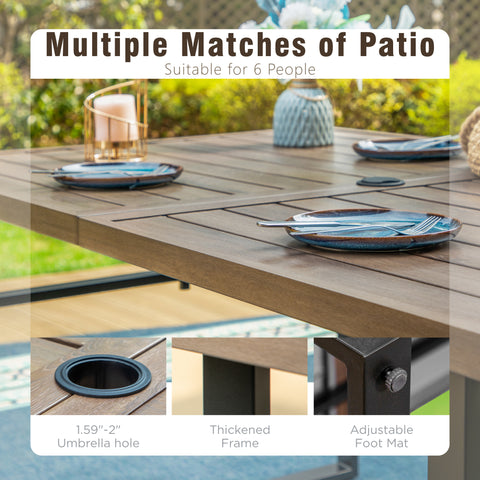 64" x 38" Wood-grain Patio Dining Table with U-shaped Legs