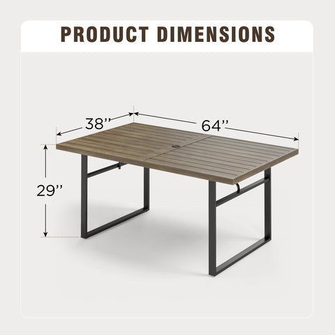 64" x 38" Wood-grain Patio Dining Table with U-shaped Legs
