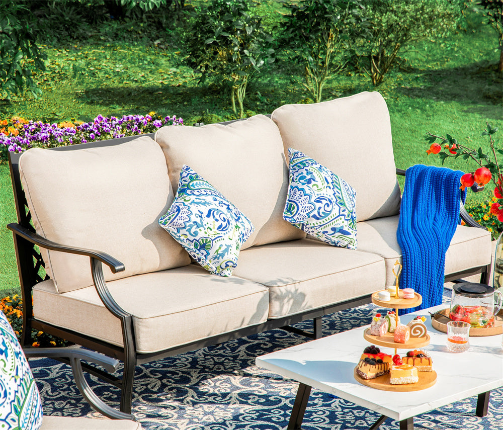 Patio Conversation Set Outdoor 3-Seat Single Sofa Furniture Chairs, Beige