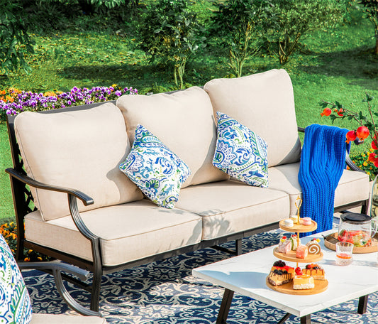 Patio Conversation Set Outdoor 3-Seat Single Sofa Furniture Chairs, Beige