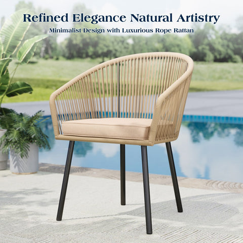 5-piece Outdoor Dining Set with Rope Rattan Chairs and Pedestal Table