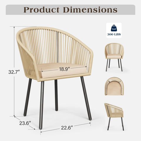 All-Weather Rope Rattan Outdoor Dining Chairs Set of 4