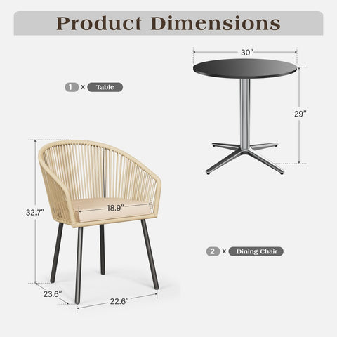 5-piece Outdoor Dining Set with Rope Rattan Chairs and Pedestal Table