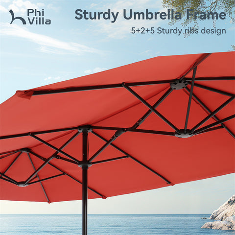 8-Piece 13ft Umbrella Patio Dining Set with Denim Blue / Grey Textilene Swivel Chair