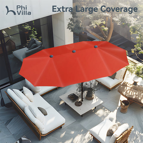 8-Piece 13ft Umbrella Patio Dining Set with Denim Blue / Grey Textilene Swivel Chair