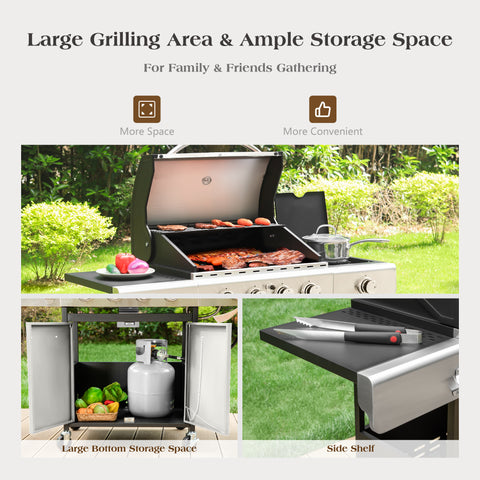 4-Burner Propane BBQ Grill with Side Burner for Outdoor Cooking