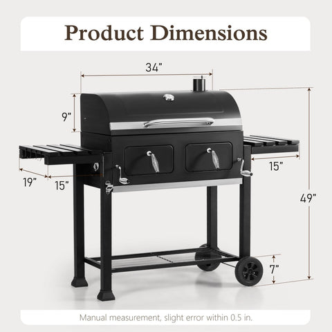 Charcoal Patio Grill with 2 Liftable Enamel Charcoal Trays