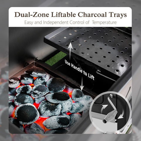 Charcoal Patio Grill with 2 Liftable Enamel Charcoal Trays