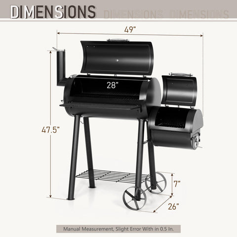 2-In-1 Charcoal Smoker Grill with Offset Smoke Box