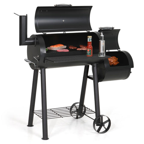 2-In-1 Charcoal Smoker Grill with Offset Smoke Box