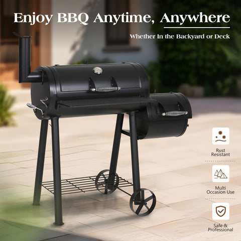2-In-1 Charcoal Smoker Grill with Offset Smoke Box
