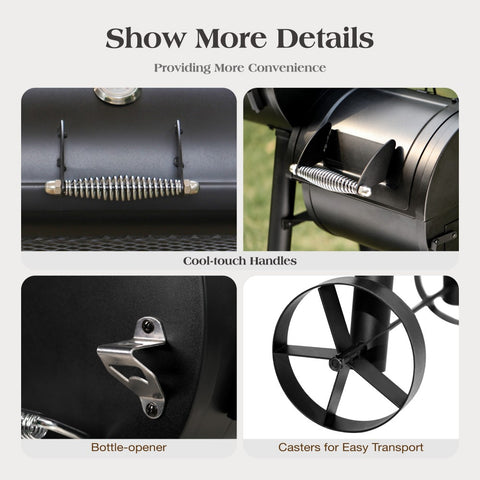 2-In-1 Charcoal Smoker Grill with Offset Smoke Box