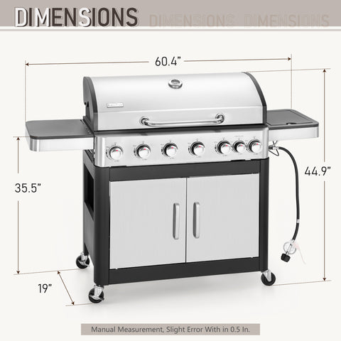 6-Burner Outdoor Propane Grill with Extra Side Burner