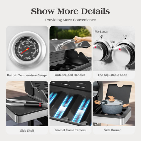 6-Burner Outdoor Propane Grill with Extra Side Burner