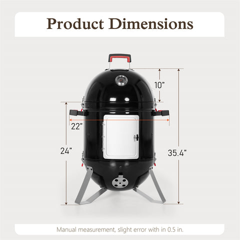2-In-1 Vertical Charcoal Smoker & Grill with Built-in Thermometer