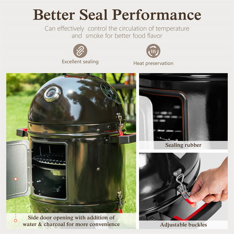 2-In-1 Vertical Charcoal Smoker & Grill with Built-in Thermometer