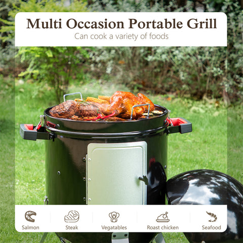 2-In-1 Vertical Charcoal Smoker & Grill with Built-in Thermometer