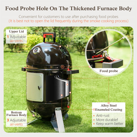 2-In-1 Vertical Charcoal Smoker & Grill with Built-in Thermometer