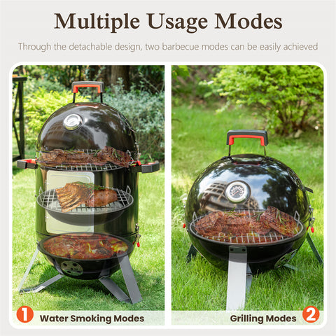 2-In-1 Vertical Charcoal Smoker & Grill with Built-in Thermometer