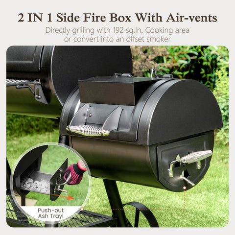 2-In-1 Charcoal Smoker Grill with Offset Smoke Box