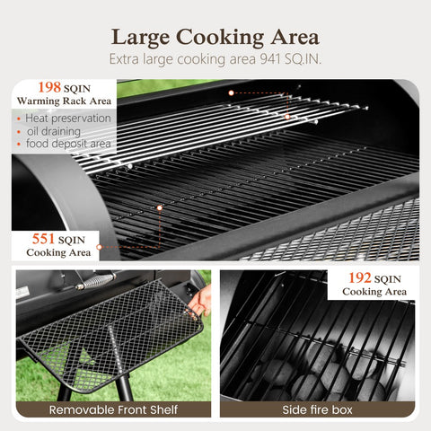 2-In-1 Charcoal Smoker Grill with Offset Smoke Box